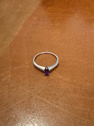 14k White Gold Diamond Pear Cut Amethyst Ring, Gold Stacking Ring, Birthstone Gift, Christmas Gift, Gift For Her