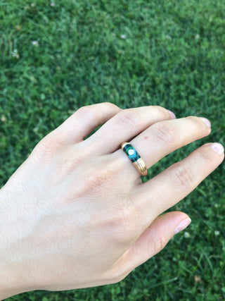 14k Solid Gold Diamond Malachite Enamel Ring, Gold Stacking Ring, Christmas Gift, Gift For Her