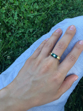 14k Solid Gold Diamond Malachite Enamel Ring, Gold Stacking Ring, Christmas Gift, Gift For Her