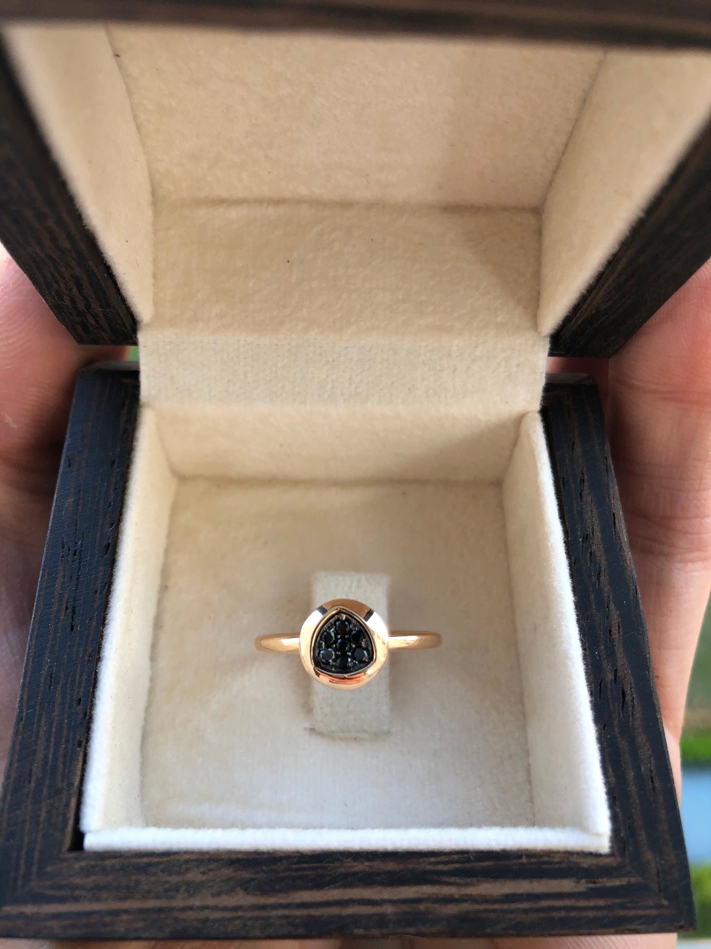 14k Gold Black Diamond Geometric Ring, Gold Stacking Ring, Handmade Ring, Birthday Gift, Gift For Her