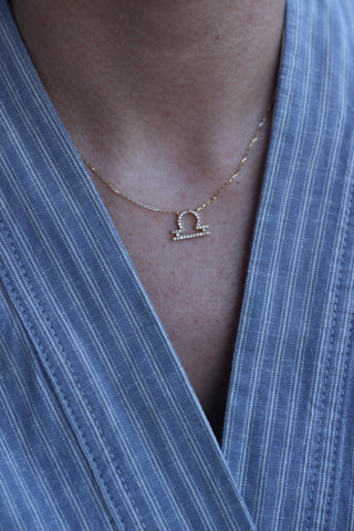 14k Yellow Gold Diamond Zodiac Libra Necklace, Zodiac Necklace, Diamond Libra Necklace, Christmas Gift, Birthday Gift, Gift For Her