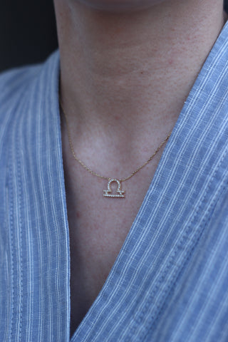 14k Yellow Gold Diamond Zodiac Libra Necklace, Zodiac Necklace, Diamond Libra Necklace, Christmas Gift, Birthday Gift, Gift For Her