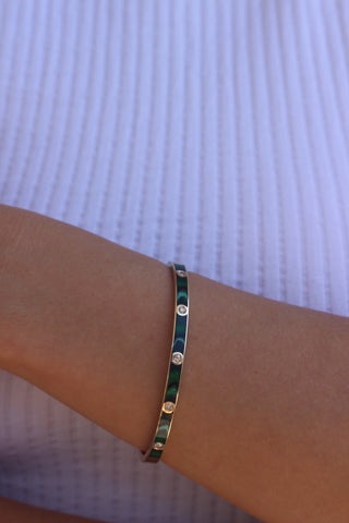 18k Gold Diamond Bangle, Malachite Bracelet, Diamond Enamel Bangle, Malachite Bangle, Gold Enamel Bracelet, Gold Enamel Bangle