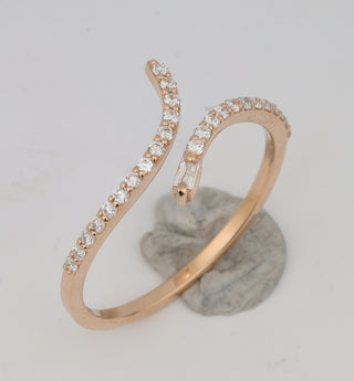 14k Gold Diamond Serpent Ring, Baguette Serpent Ring, Gold Serpent Ring, Diamond Snake Ring, Baguette Snake Ring, Serpent Cuff Ring, Gift For Her