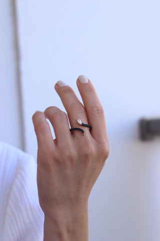 14k Gold Diamond Serpent Ring, Snake Enamel Ring, Black Enamel Ring, Geometric Ring, Serpent Cuff Ring, Snake Cuff Ring, Animal Stacking Ring, Christmas Gift, Gift For Her