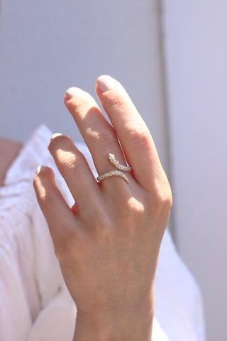 14k Gold Diamond Serpent Ring, Serpent Ring, Gold Serpent Ring, Diamond Snake Ring, Gold Snake Ring, Serpent Cuff Ring, Gift For Her