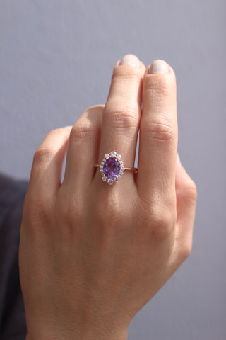 14k Gold Diamond Amethyst Crown Ring, Amethyst Crown Ring, Oval Amethyst Ring, Birthstone Ring, Gold Stacking Ring, Gift For Her