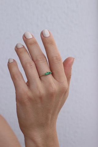 14k Yellow Gold Emerald Five Baguette Cut Stacking Ring, Birthstone Ring, Christmas Gift, Birthday Gift, Anniversary Gift, Gift For Her