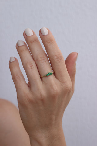 14k Yellow Gold Emerald Five Baguette Cut Stacking Ring, Birthstone Ring, Christmas Gift, Birthday Gift, Anniversary Gift, Gift For Her