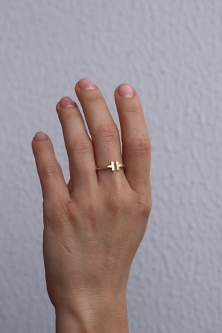 Gold T Ring, Gold Cuff Ring, T Shape Ring, Geometric Ring, Gold Stacking Ring, Handmade Ring, Gift For Her