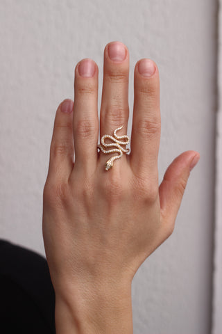 14k Gold Diamond Serpent Ring, Serpent Ring, Gold Serpent Ring, Diamond Snake Ring, Gold Snake Ring, Serpent Cuff Ring, Christmas Gift, Gift For Her