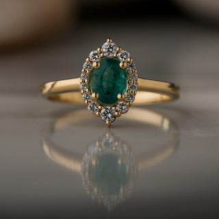 14k Gold Emerald Diamond Ring, Genuine Emerald Engagement Ring, Birthstone Ring, Oval Wedding Band, Emerald Crown Ring, Christmas Gift, Gift For Her