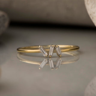 14k Yellow Gold Diamond Trio Baguette Cut Stacking Ring, Trio Baguette Ring, Christmas Gift, Gift For Her