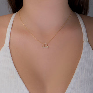 14k Yellow Gold Diamond Zodiac Libra Necklace, Zodiac Necklace, Diamond Libra Necklace, Christmas Gift, Birthday Gift, Gift For Her