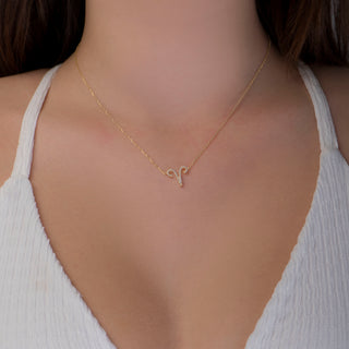 14k Yellow Gold Diamond Zodiac Aries Necklace, Zodiac Necklace, Birthday Gift, Handmade Necklace, Christmas Gift, Anniversary Gift, Gift For Her