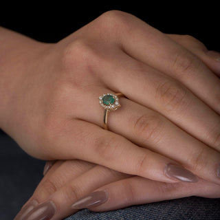 14k Gold Emerald Diamond Ring, Genuine Emerald Engagement Ring, Birthstone Ring, Oval Wedding Band, Emerald Crown Ring, Christmas Gift, Gift For Her