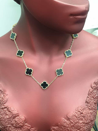 14k Gold Clover Necklace, Gold Clover Necklace, Malachite Necklace, Onyx Stone Necklace, Chain Gold Necklace, Gift For Her, Christmas Gift