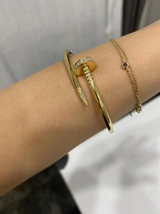 Gold Diamond Nail Bracelet, Diamond Coil Bracelet, Gold Nail Bracelet, Gold Coil Bracelet, Stacking Bracelet, Mother's Day Gift