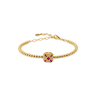 Gold Diamond Ruby Bracelet, Gold Ruby Bangle, Ball Beaded Bangle, Birthday Gift, Gift For Her