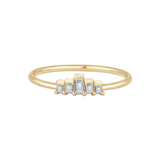 14k Yellow Gold Diamond Five Baguette Cut Stacking Ring, Birthstone Ring, Christmas Gift, Birthday Gift, Anniversary Gift, Gift For Her