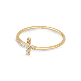 14k Gold Diamond Cross Ring, Diamond Christian Ring, Crucifix Ring, Religious Ring, Gold Stacking Ring, Christmas Gift, Gift For Her