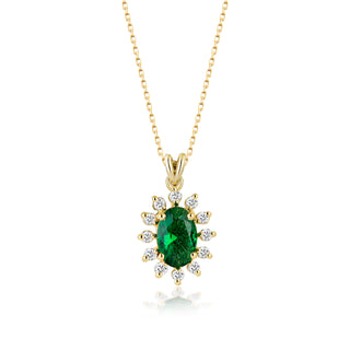 14k Yellow Gold Diamond Oval Cut Emerald Crown Necklace, Emerald Cut Necklace, Geometric Necklace, Gold Emerald Necklace, Handmade Necklace, Christmas Gift, Birthday Gift