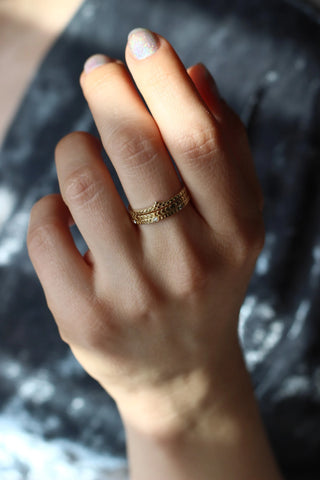 14K Gold Geometric Wedding Band, Gold Pattern Ring, Boho Wedding Band, Geometric Ring, Christmas Gift, Gift For Her, Gold Stacking Ring