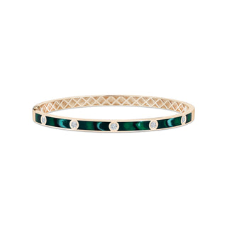 18k Gold Diamond Bangle, Malachite Bracelet, Diamond Enamel Bangle, Malachite Bangle, Gold Enamel Bracelet, Gold Enamel Bangle