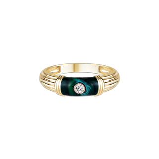 14k Solid Gold Diamond Malachite Enamel Ring, Gold Stacking Ring, Christmas Gift, Gift For Her