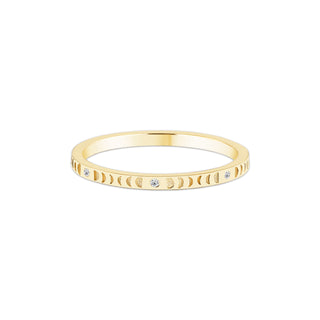 14k Solid Gold Diamond Moon Phase Ring