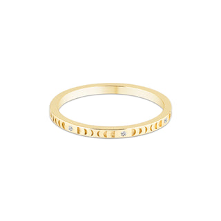 14k Solid Gold Diamond Moon Phase Ring