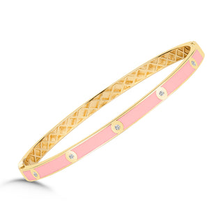 18k Gold Diamond Bangle, Pink Enamel Bracelet, Diamond Enamel Bangle, Pink Enamel Bangle, Gold Enamel Bracelet, Gold Enamel Bangle