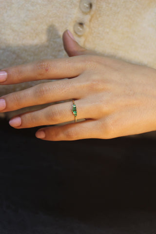 14k Yellow Gold Emerald Five Baguette Cut Stacking Ring, Birthstone Ring, Christmas Gift, Birthday Gift, Anniversary Gift, Gift For Her